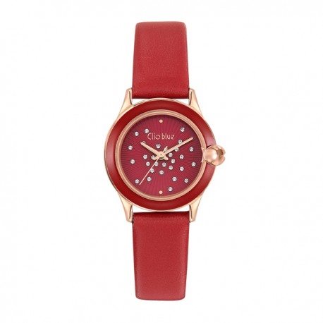 Montre Clio Quartz Unisexe - Boîtier Acier 36mm, Bracelet Cuir Bleu, étanche 50m, Occasion