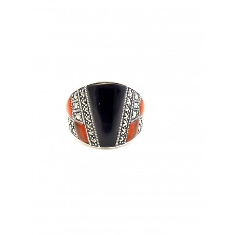 bague rétro - onyx et cornaline